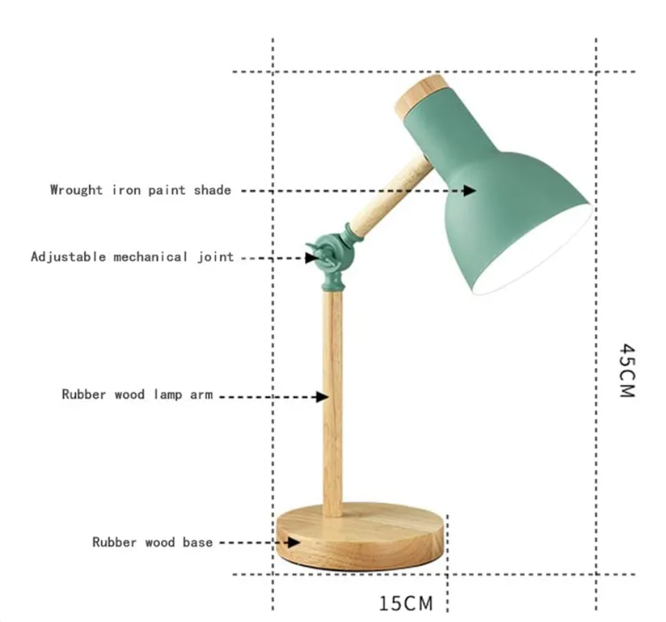 Lámpara de Mesa de Madera Articulada Elara Haus - Luz de Lectura Ajustable Moderna