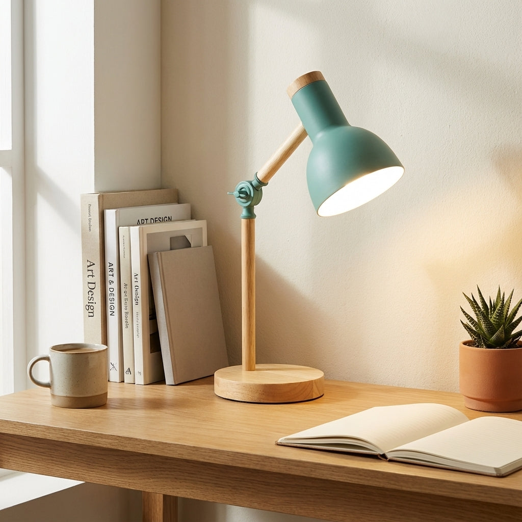 Lámpara de Mesa de Madera Articulada Elara Haus - Luz de Lectura Ajustable Moderna