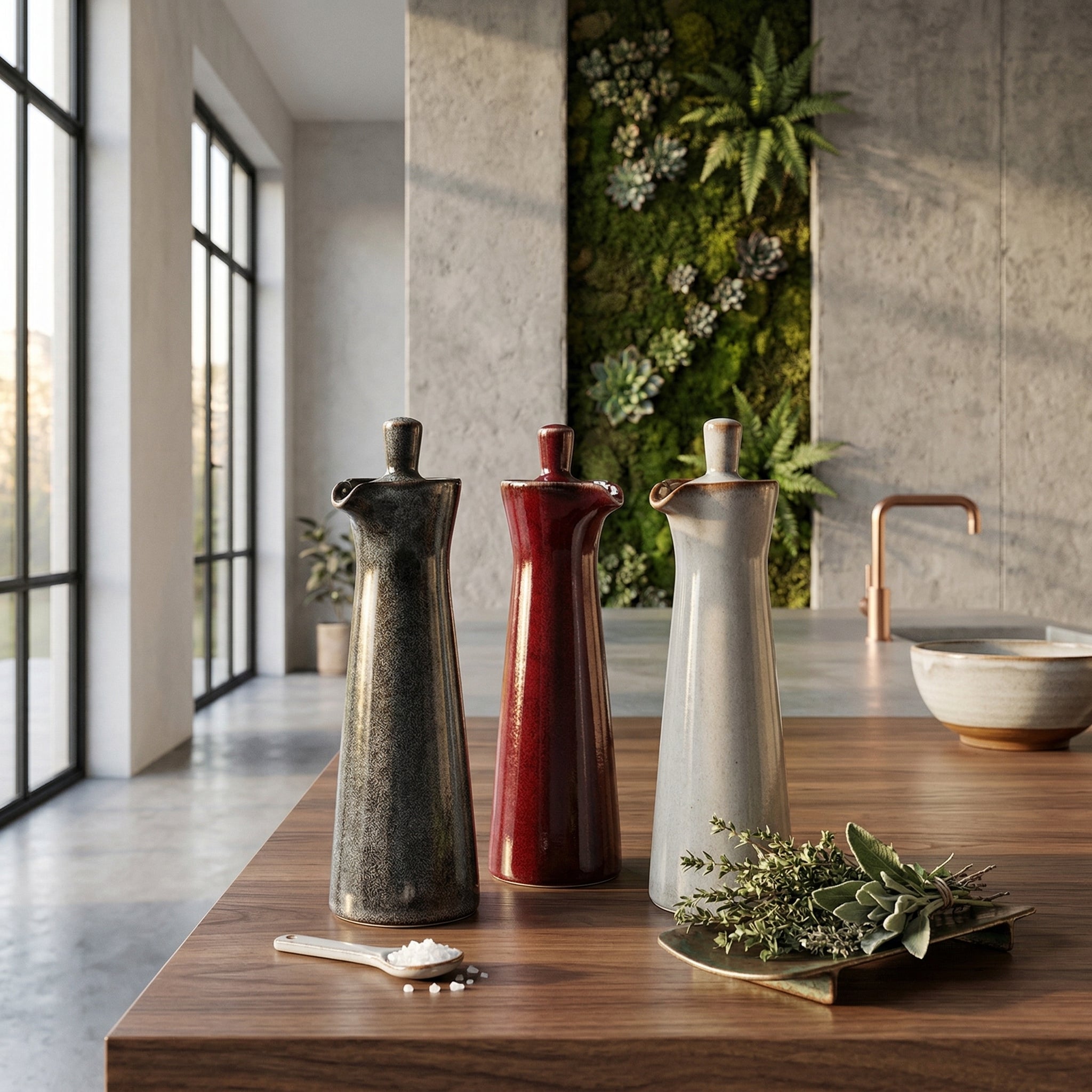 Dispensador de Aceite y Vinagre Cerámico Elara Haus Artisanal con Esmalte Corrido