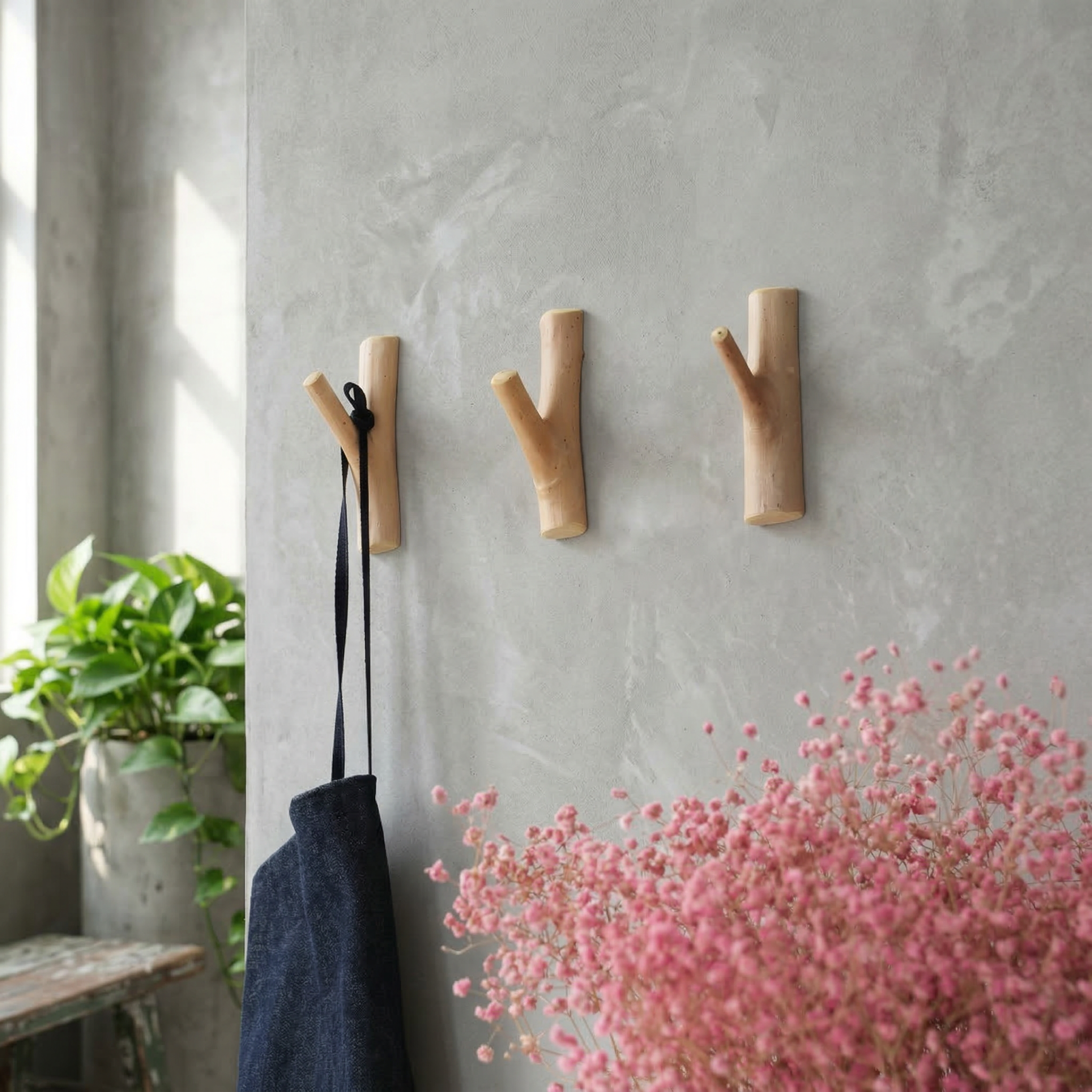 El Gancho de Pared de Rama de Madera Artesanal
