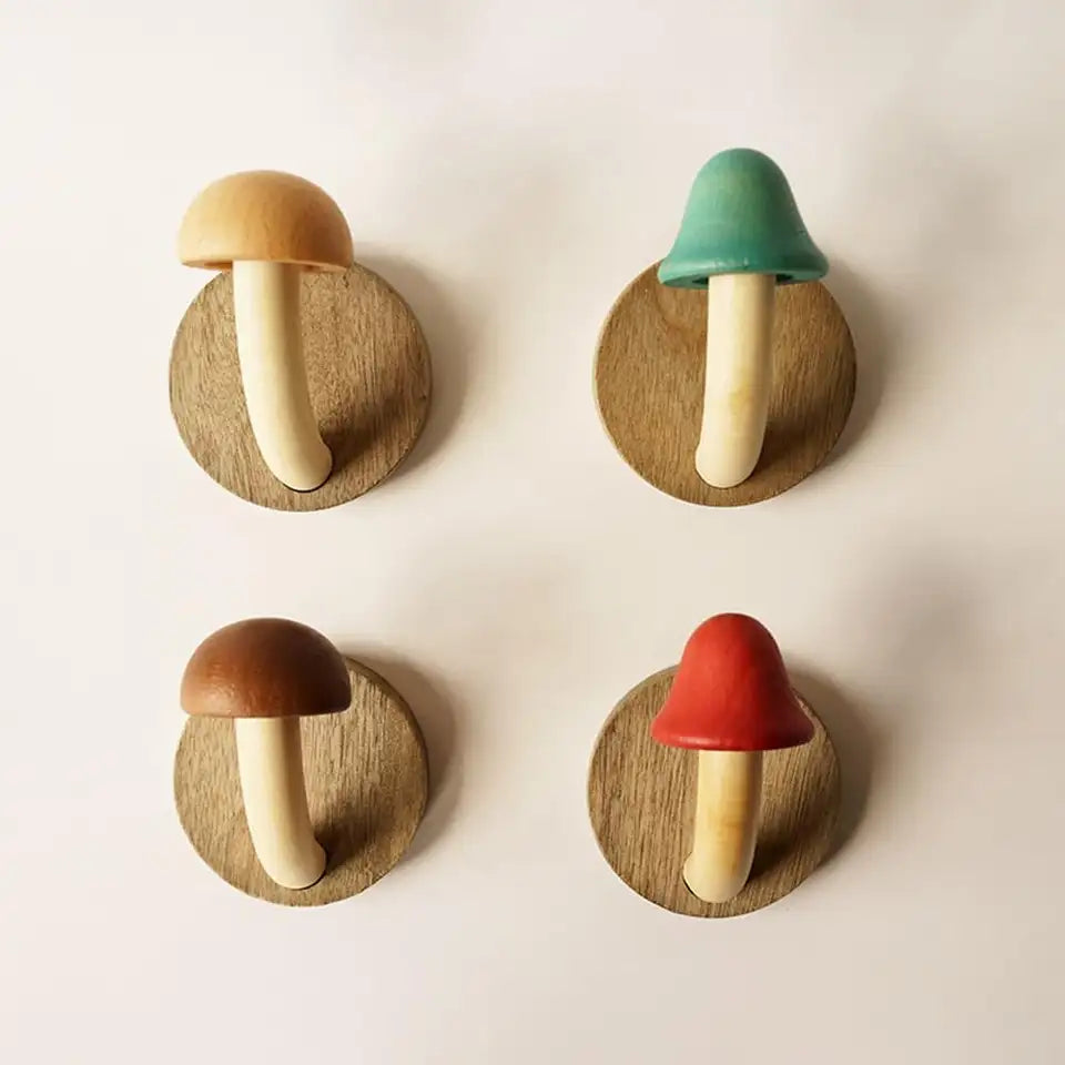 Conjunto de Ganchos de Pared de Hongos de Madera Artesanal Elara Haus