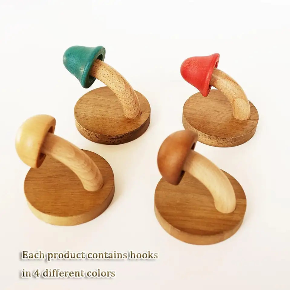 Conjunto de Ganchos de Pared de Hongos de Madera Artesanal Elara Haus