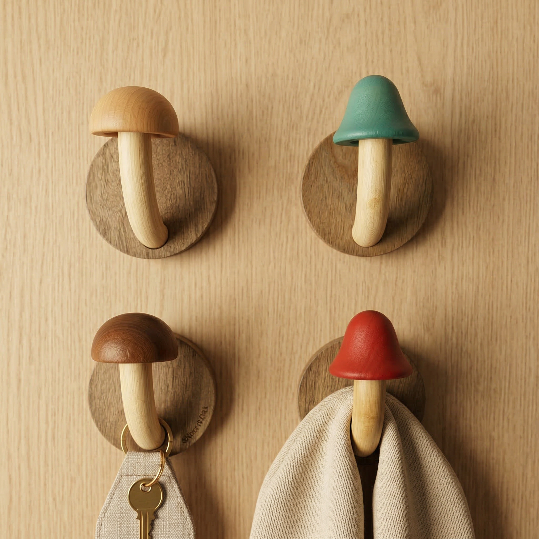 Conjunto de Ganchos de Pared de Hongos de Madera Artesanal Elara Haus