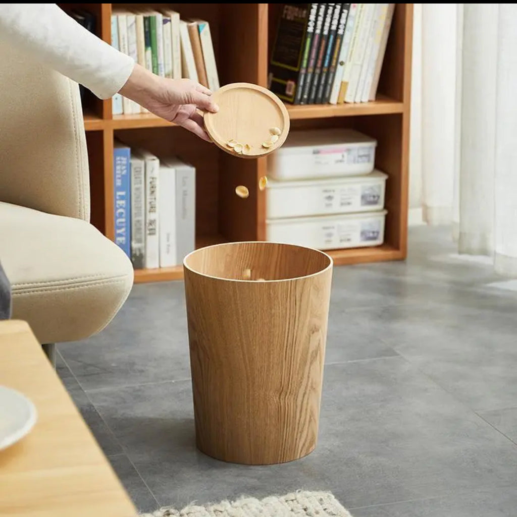 Elara Haus Cubo de Basura Estilo Artesanal de Madera Rotativo