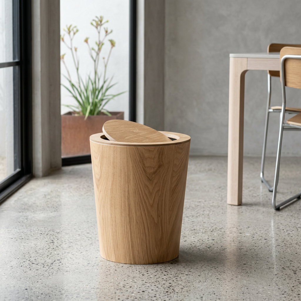 Elara Haus Cubo de Basura Estilo Artesanal de Madera Rotativo