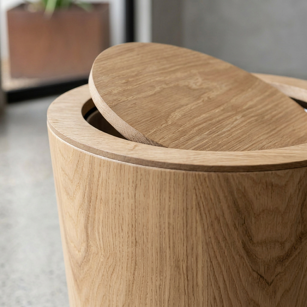 Elara Haus Cubo de Basura Estilo Artesanal de Madera Rotativo