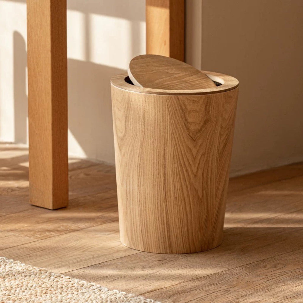 Elara Haus Cubo de Basura Estilo Artesanal de Madera Rotativo