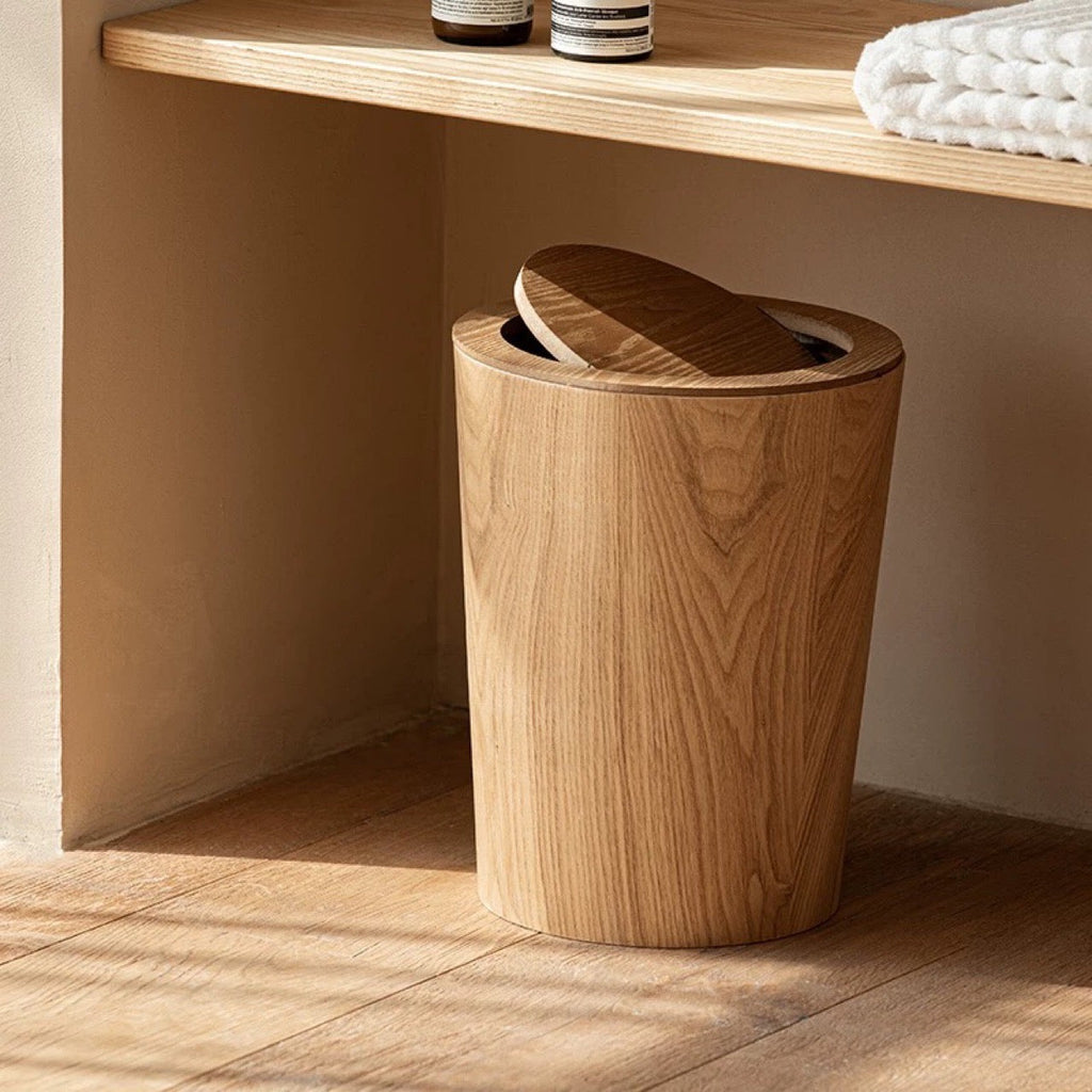 Elara Haus Cubo de Basura Estilo Artesanal de Madera Rotativo