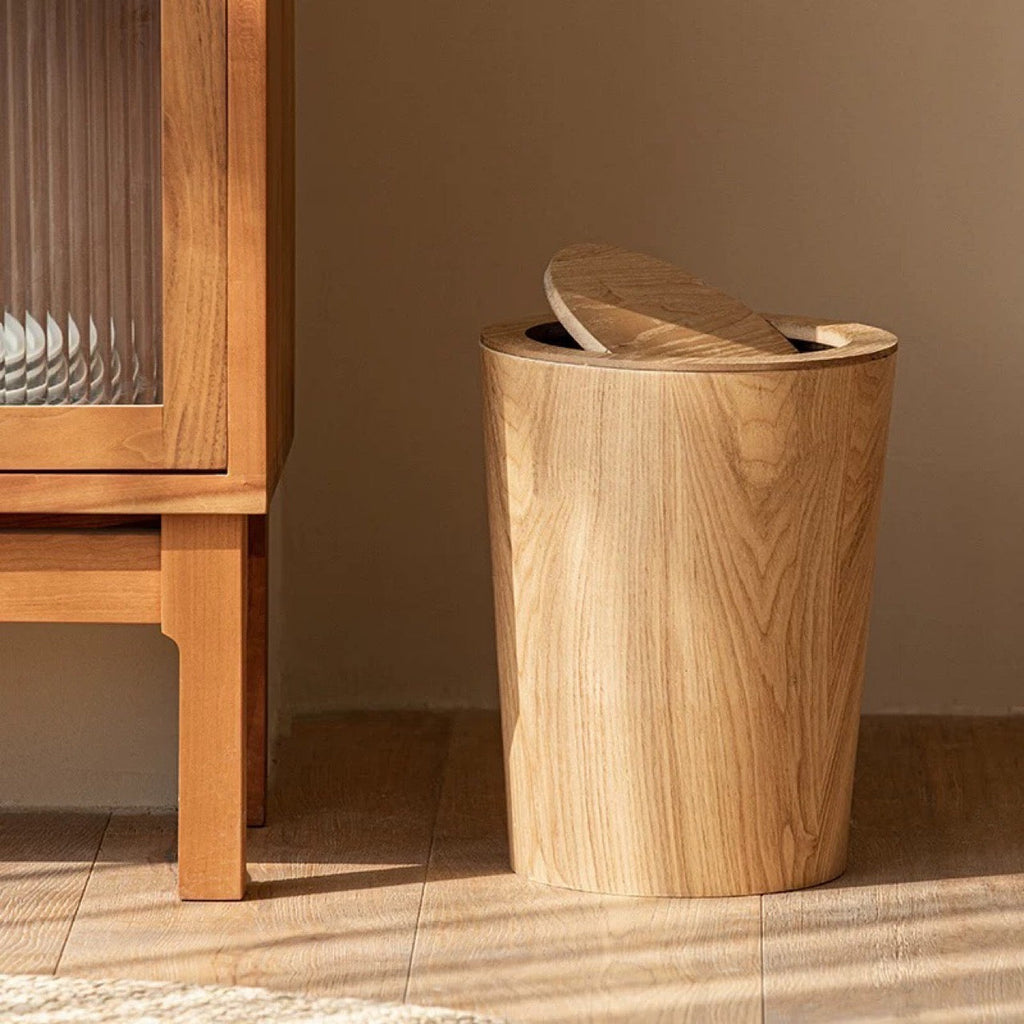 Elara Haus Cubo de Basura Estilo Artesanal de Madera Rotativo