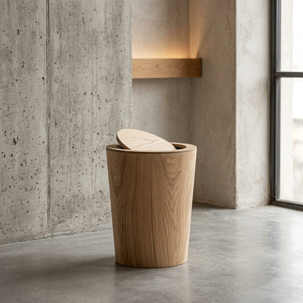 Elara Haus Cubo de Basura Estilo Artesanal de Madera Rotativo