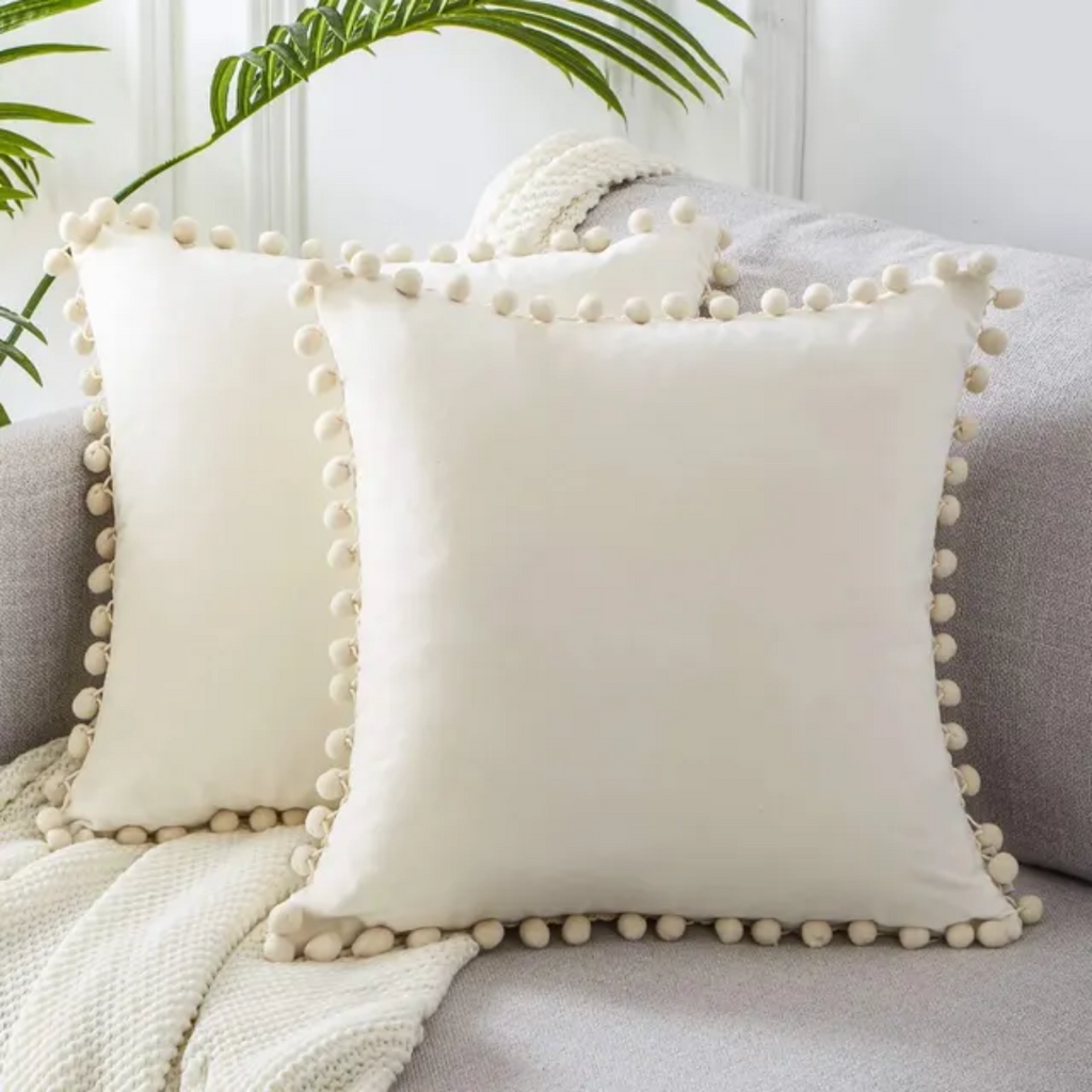 Cojín Decorativo con Flecos de Pom-Pom Bohemio
