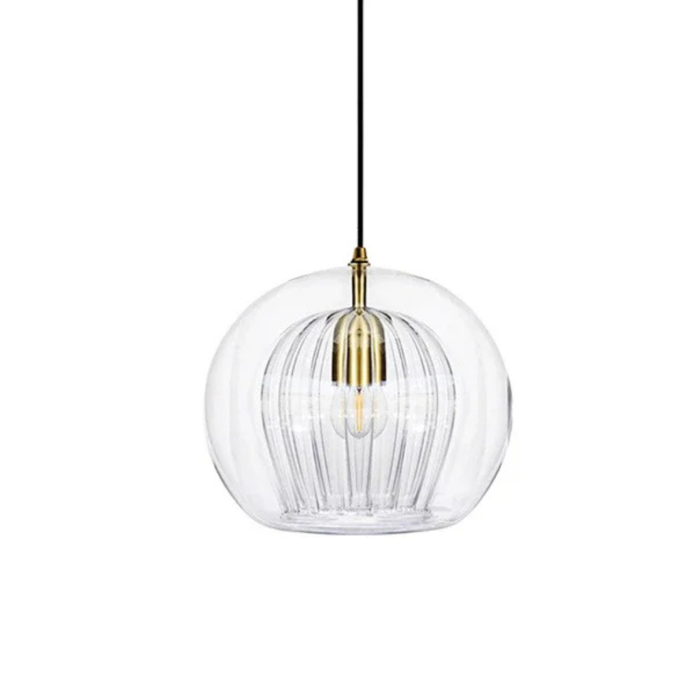 Elara Haus Doble Cristal Colgante – Cúpula Luminosa Estriada