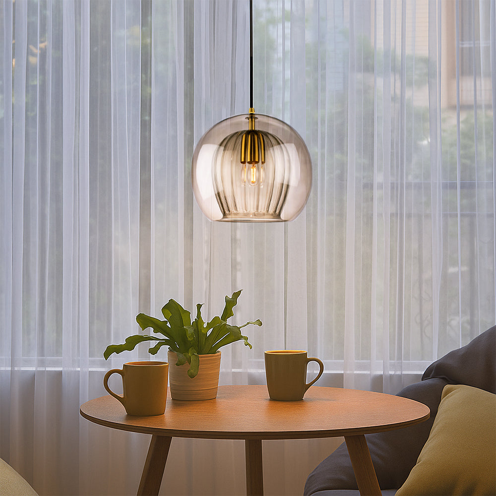 Elara Haus Doble Cristal Colgante – Cúpula Luminosa Estriada