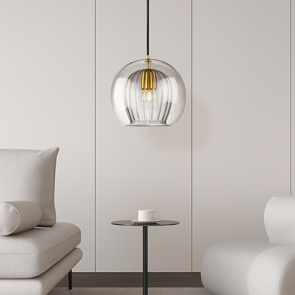 Elara Haus Doble Cristal Colgante – Cúpula Luminosa Estriada