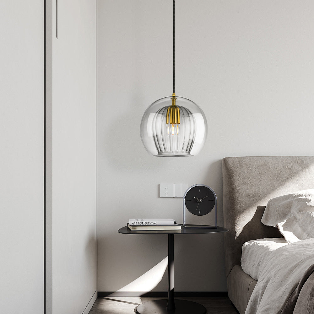 Elara Haus Doble Cristal Colgante – Cúpula Luminosa Estriada
