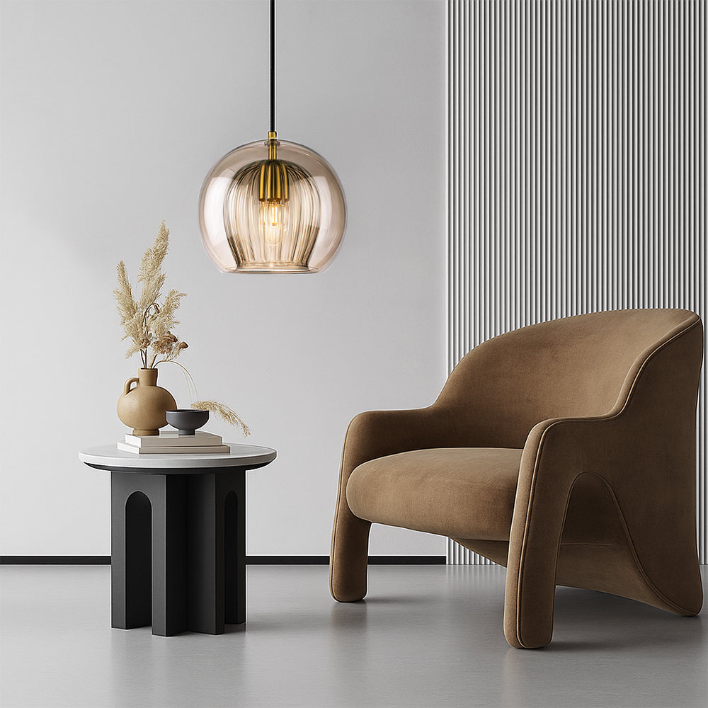 Elara Haus Doble Cristal Colgante – Cúpula Luminosa Estriada
