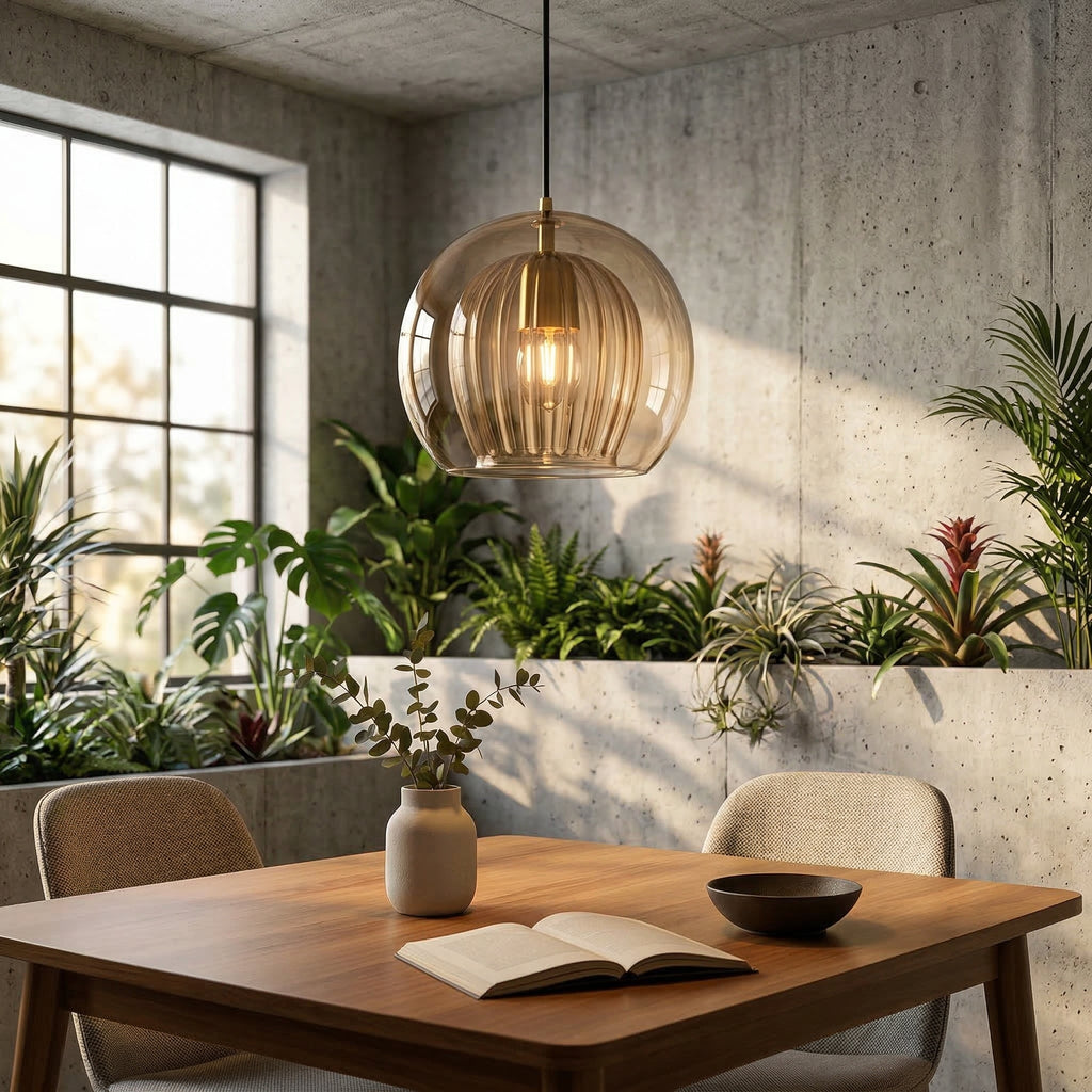 Elara Haus Doble Cristal Colgante – Cúpula Luminosa Estriada
