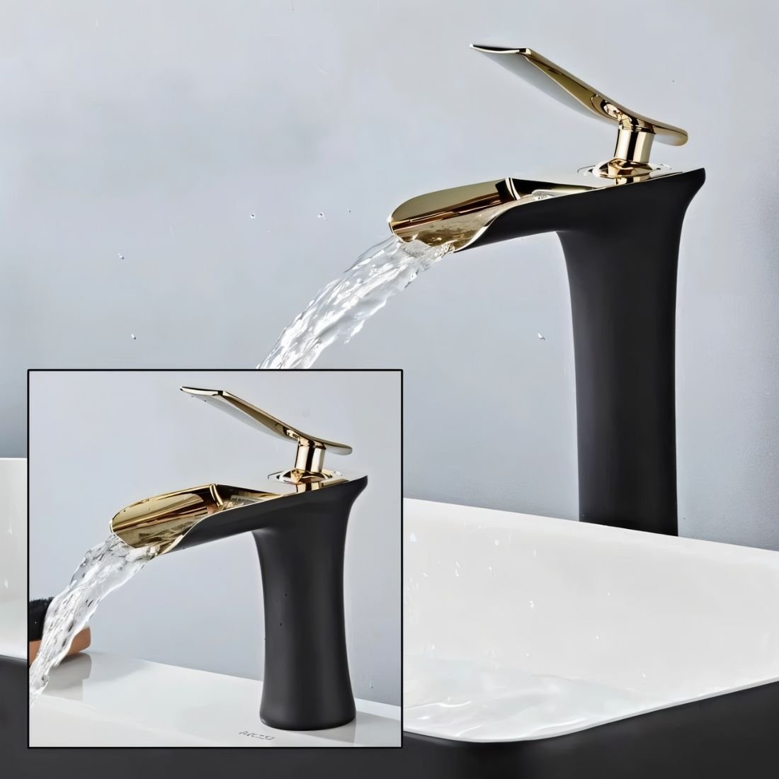 Mezclador de Lavabo de Cascada  Flared Trough – Acabado Mate Ónix