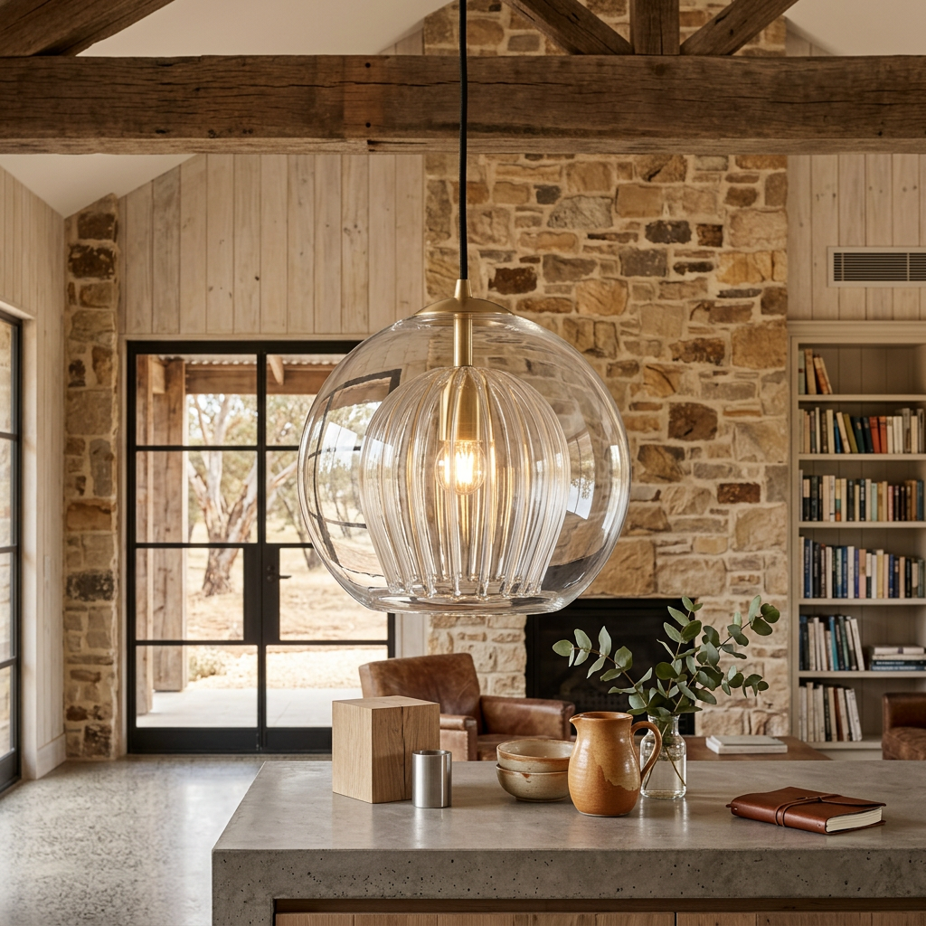Lámpara Colgante de Vidrio Elara Haus - Iluminación de Cocina en Vidrio Claro y Ámbar