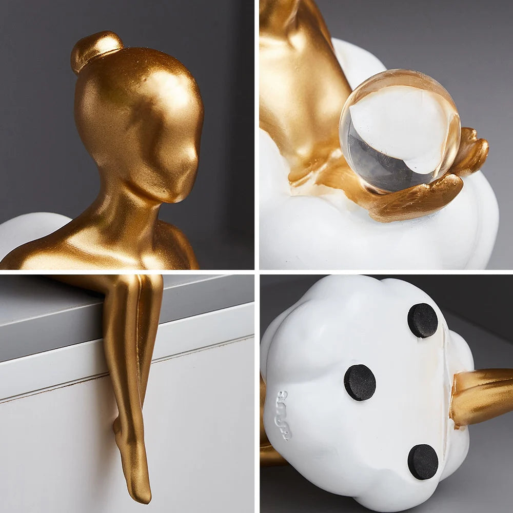 Escultura de Mujer Leyendo en Nube de Elara Haus - Decoración para Estante