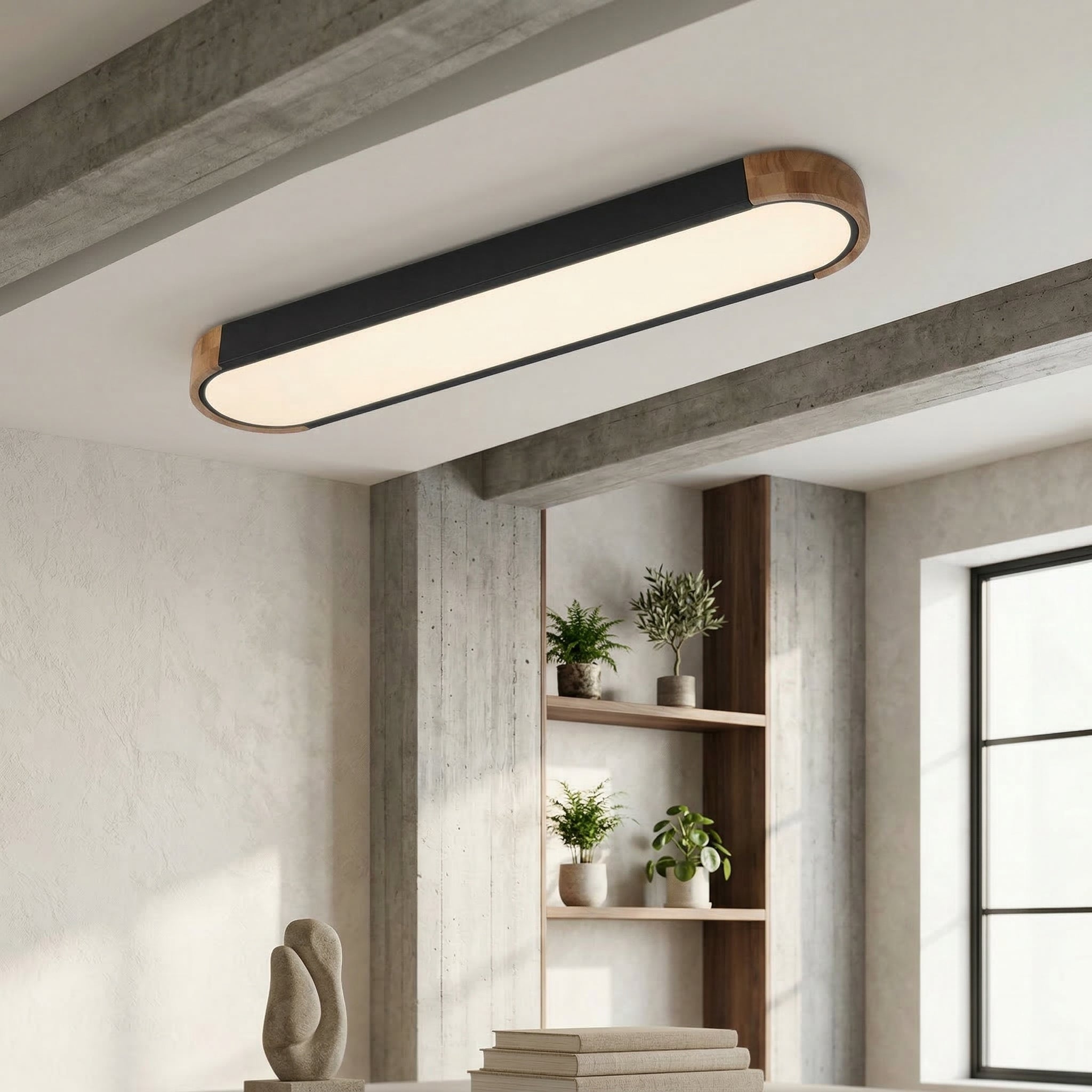 Elara Haus Japandi Luz de Techo Ovalada de Madera y Metal