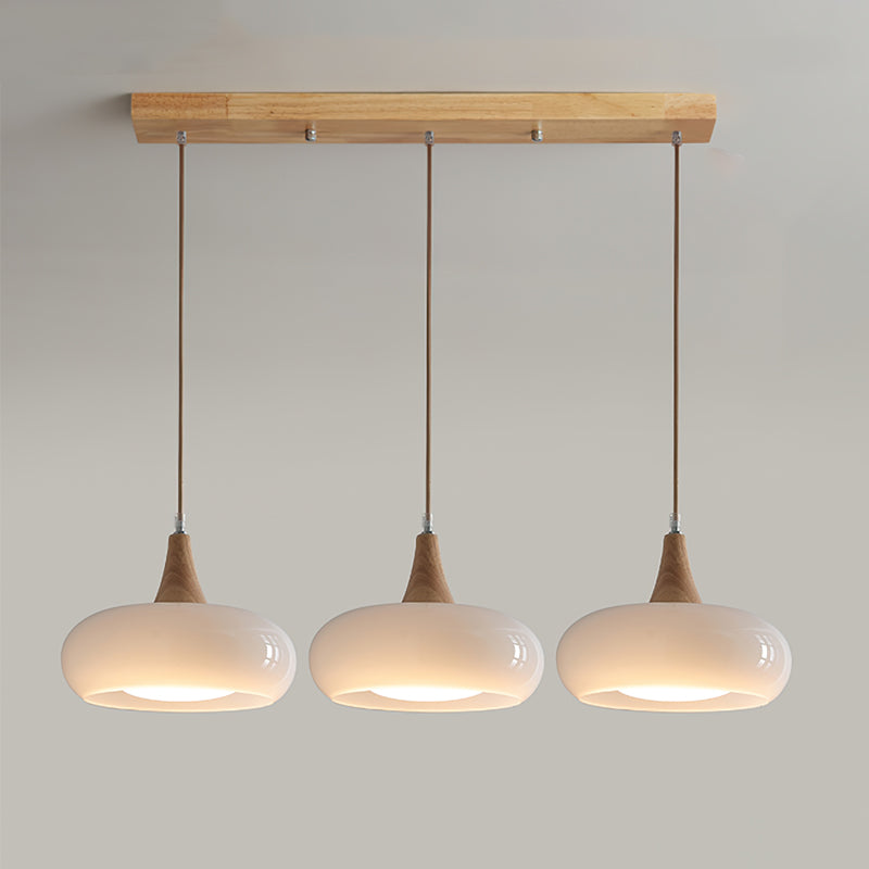 Iluminación Colgante de Cocina Luz Colgante de Vidrio Ámbar y Madera