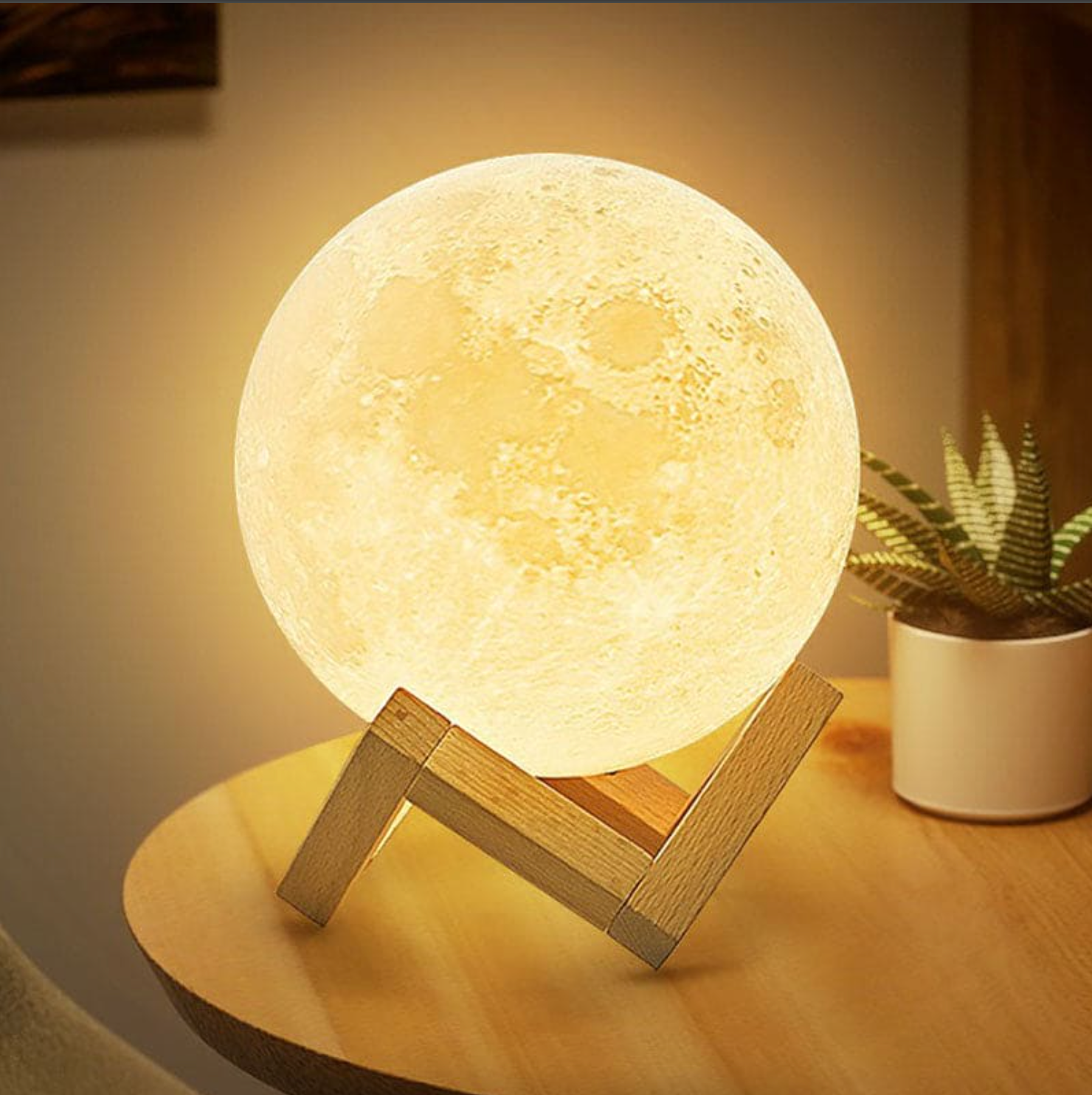 Lámpara LED Luna Elara Haus - Luz Nocturna Recargable Sin Cable, 16 Colores y Control Remoto