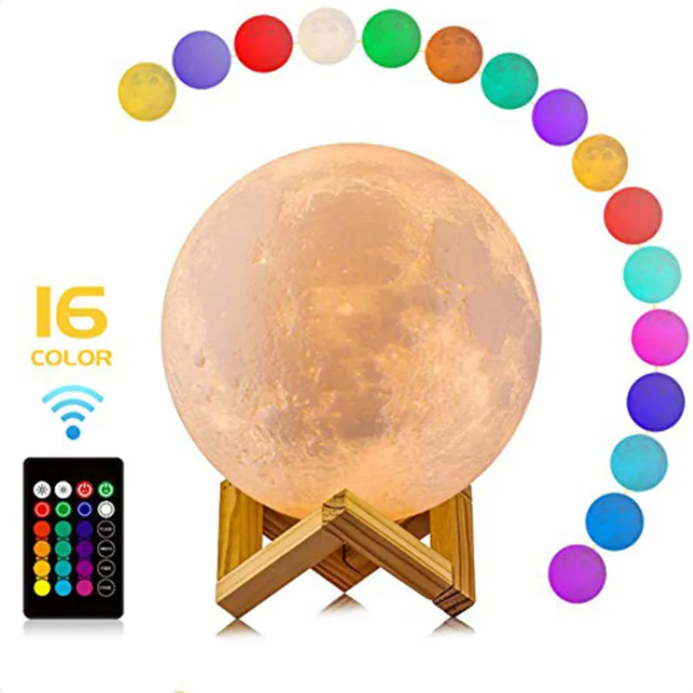 Lámpara LED Luna Elara Haus - Luz Nocturna Recargable Sin Cable, 16 Colores y Control Remoto