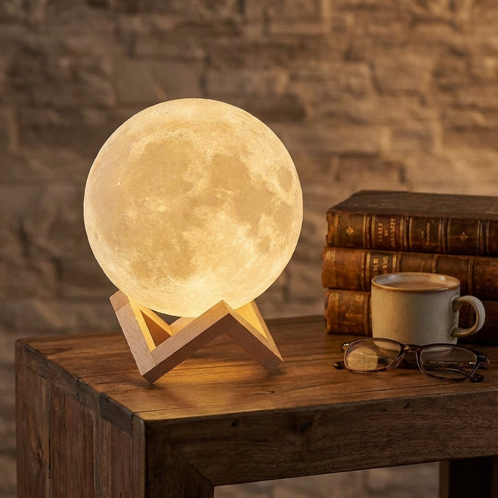 Lámpara LED Luna Elara Haus - Luz Nocturna Recargable Sin Cable, 16 Colores y Control Remoto