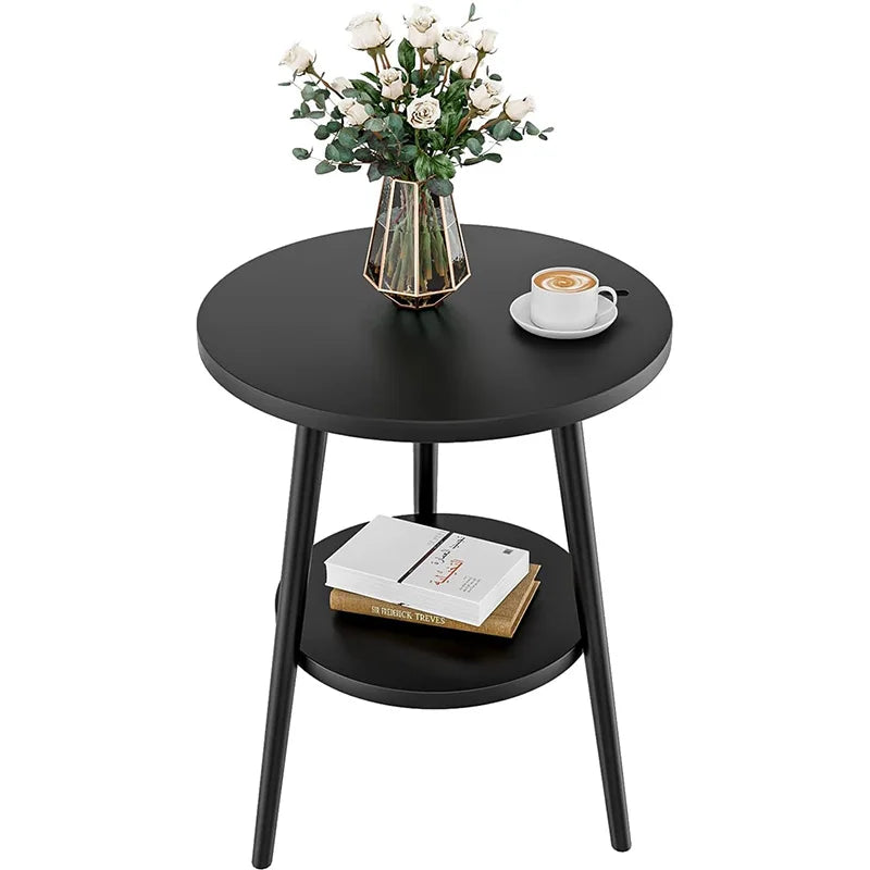 Mesa de Acento Redonda Minimalista con Estante