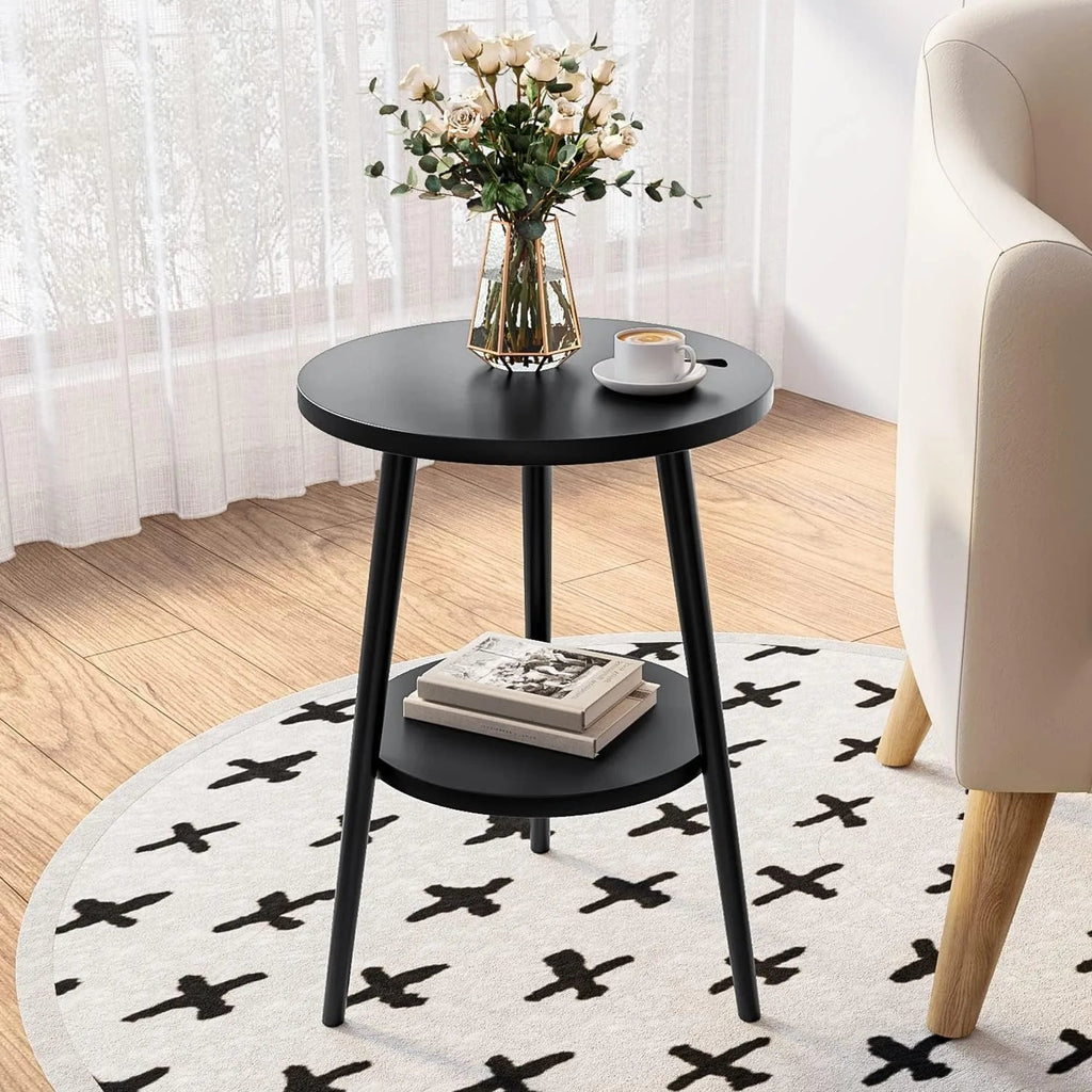 Mesa de Acento Redonda Minimalista con Estante