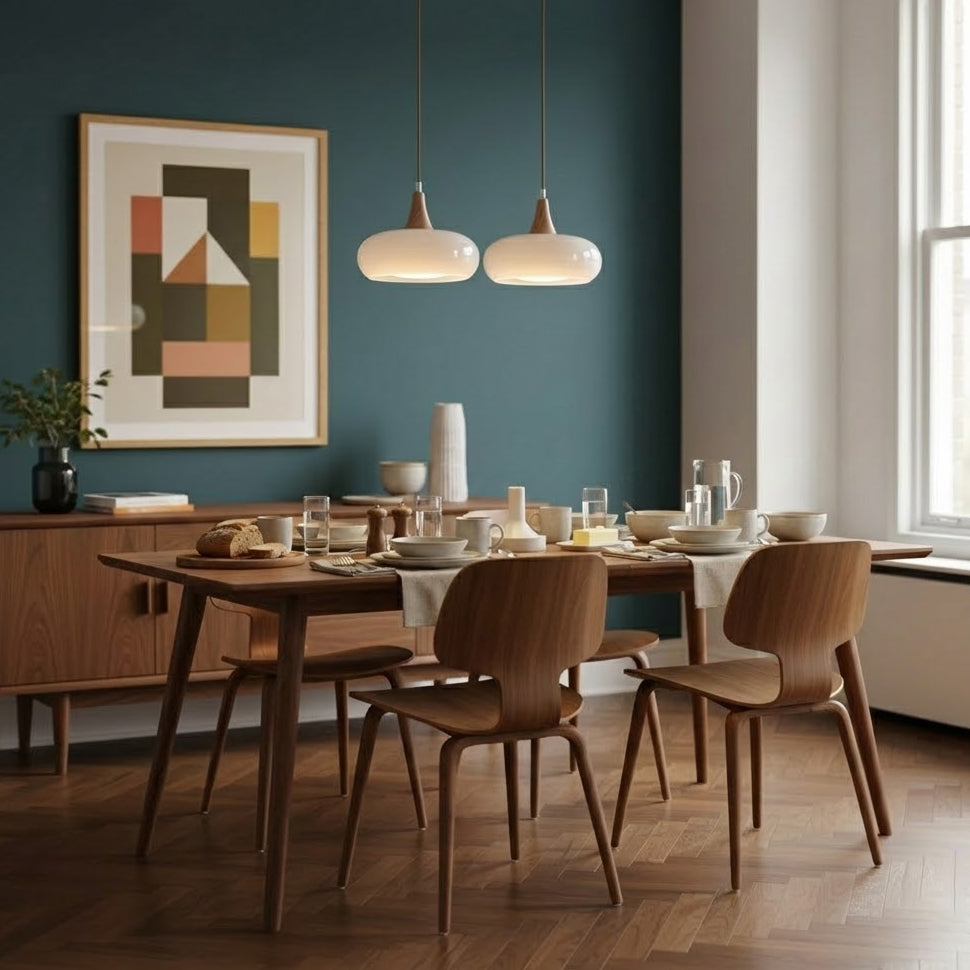 Elara Haus Lámpara Colgante de Vidrio y Madera Nórdica - Luz de Comedor Escandi