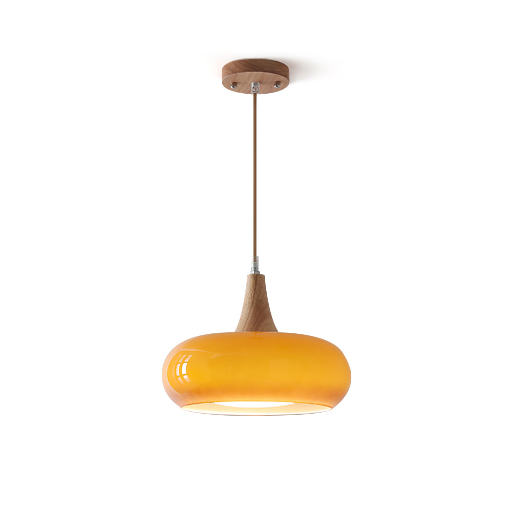 Elara Haus Lámpara Colgante de Vidrio y Madera Nórdica - Luz de Comedor Escandi