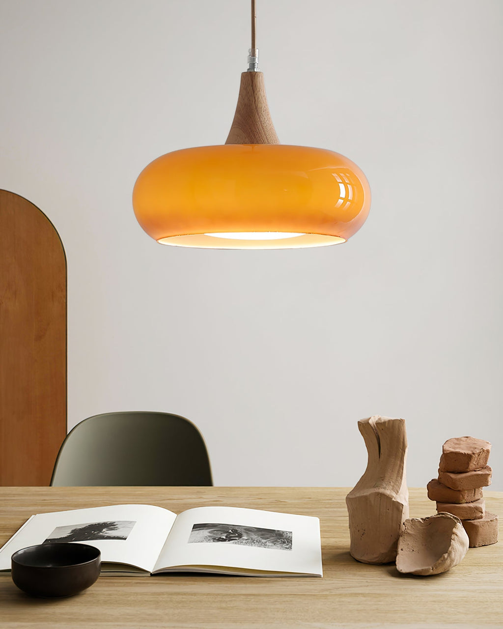 Elara Haus Lámpara Colgante de Vidrio y Madera Nórdica - Luz de Comedor Escandi