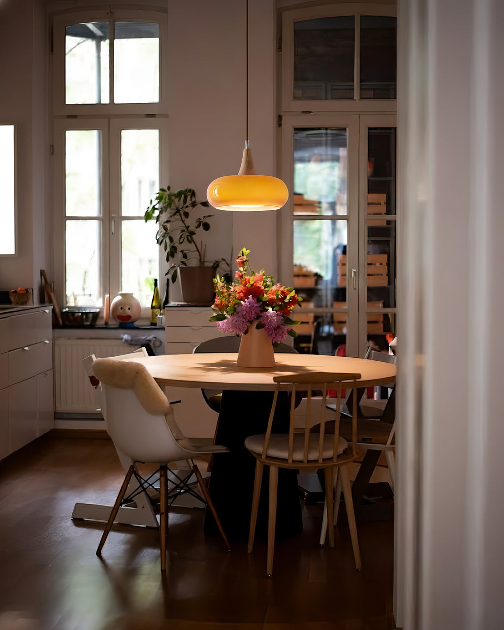 Elara Haus Lámpara Colgante de Vidrio y Madera Nórdica - Luz de Comedor Escandi