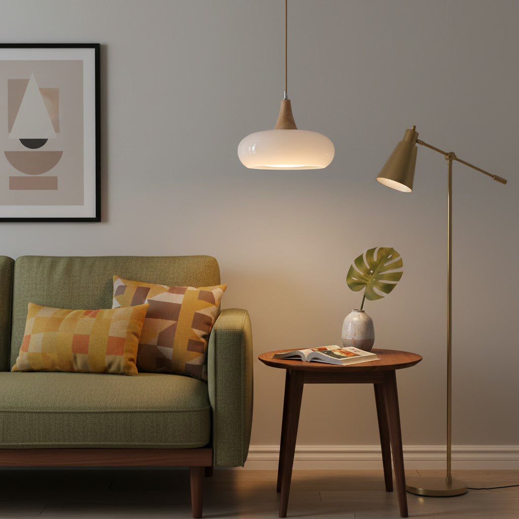 Elara Haus Lámpara Colgante de Vidrio y Madera Nórdica - Luz de Comedor Escandi