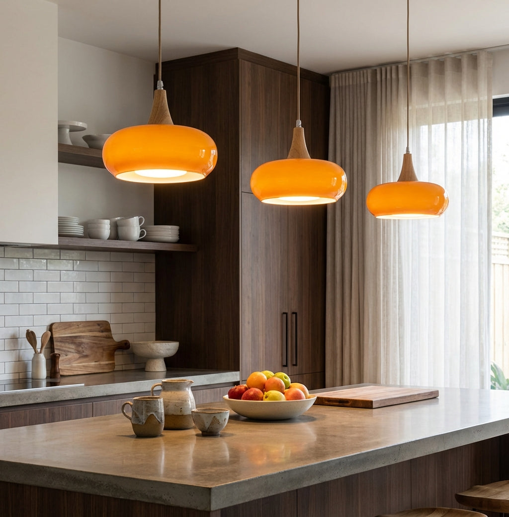 Elara Haus Lámpara Colgante de Vidrio y Madera Nórdica - Luz de Comedor Escandi
