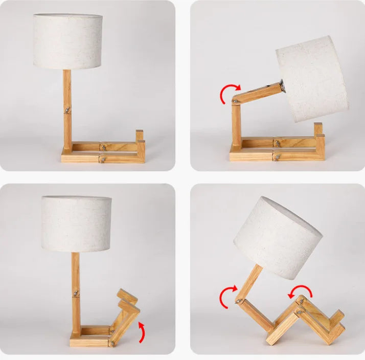 Lámpara de Mesa de Maniquí de Madera Poseable con Pantalla de Tela