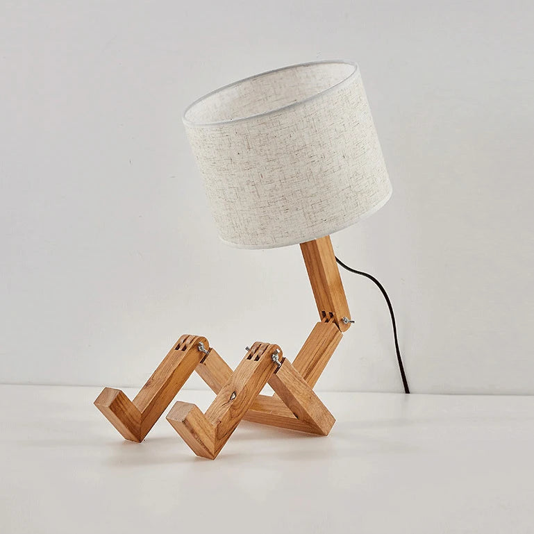 Lámpara de Mesa de Maniquí de Madera Poseable con Pantalla de Tela