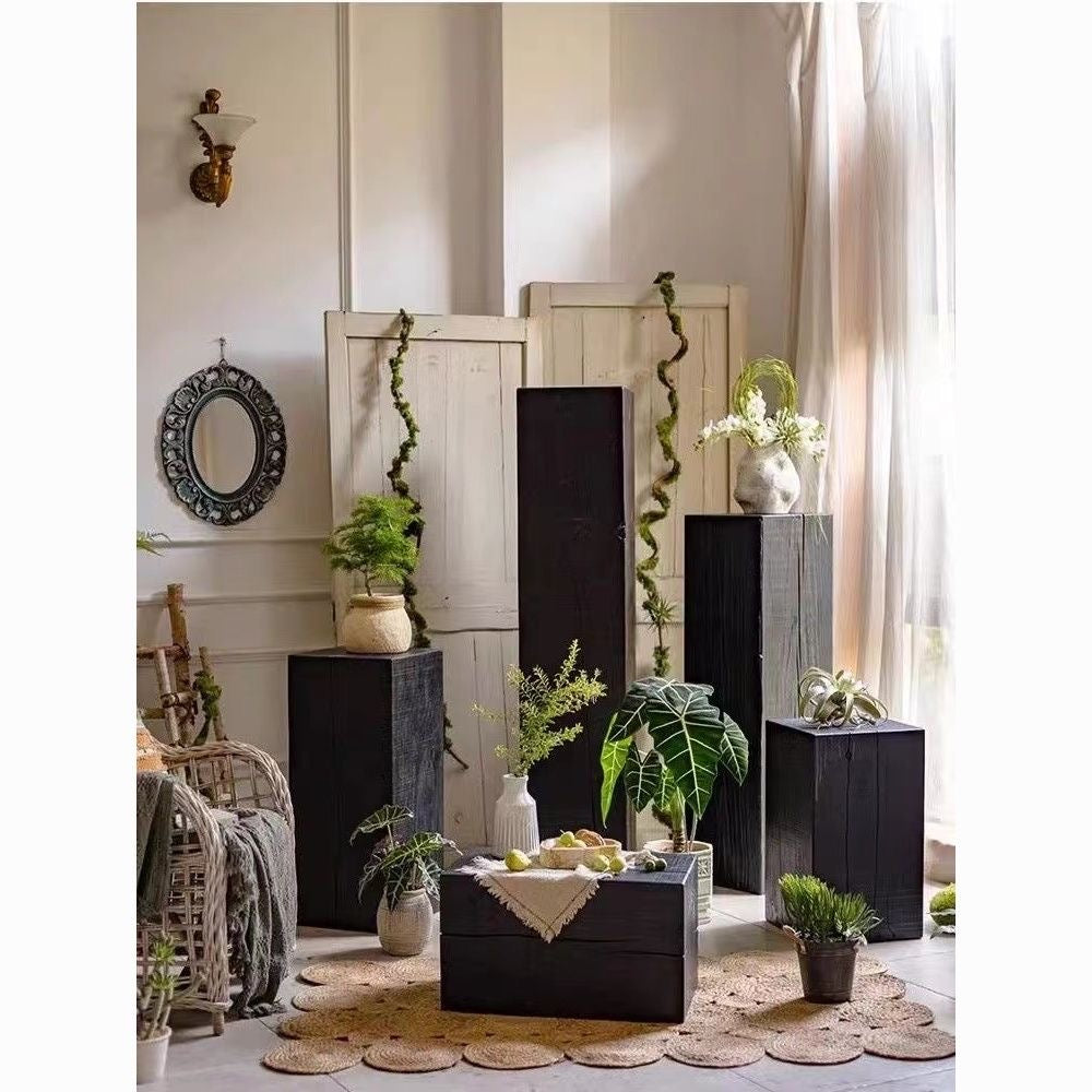 Soporte Pedestal Escultural de Madera Carbonizada Elara Haus