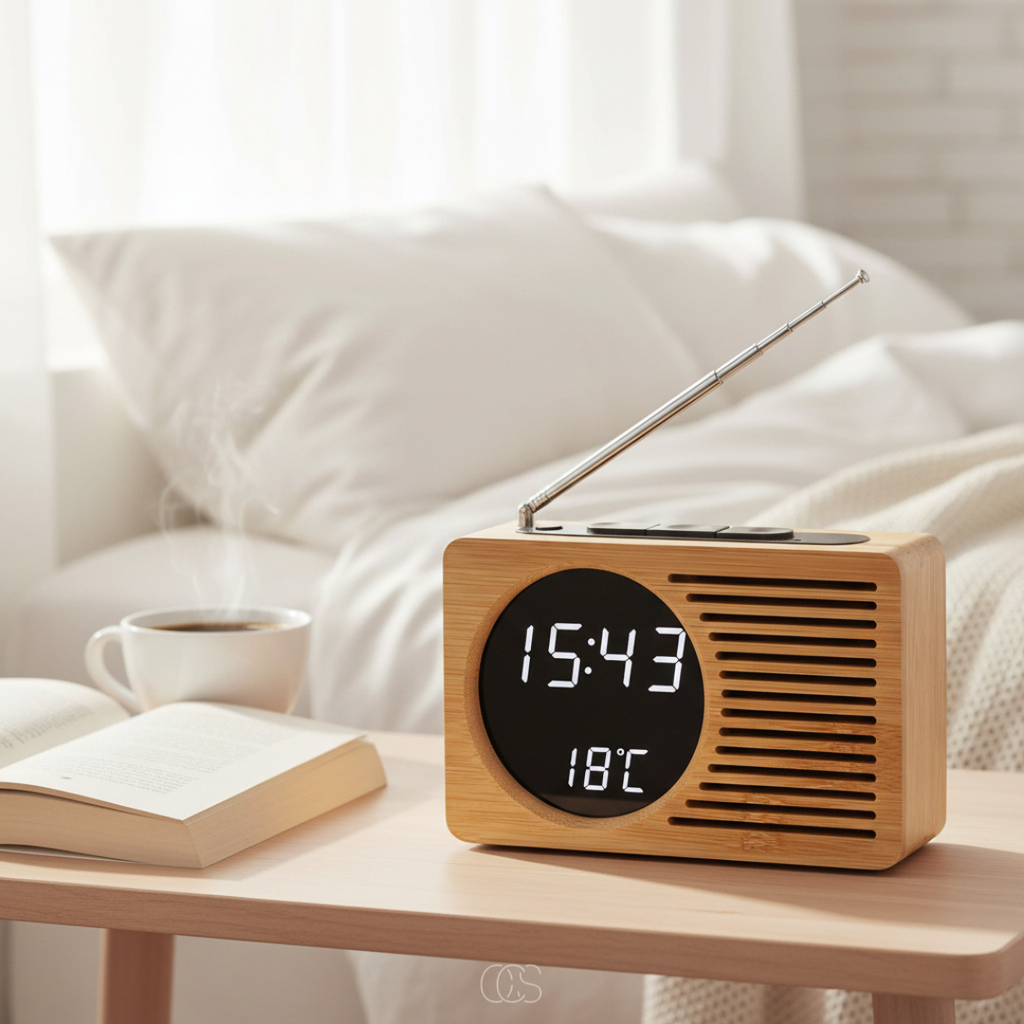 Reloj de Mesa de Madera Estilo Nórdico con Sintonizador de Radio FM