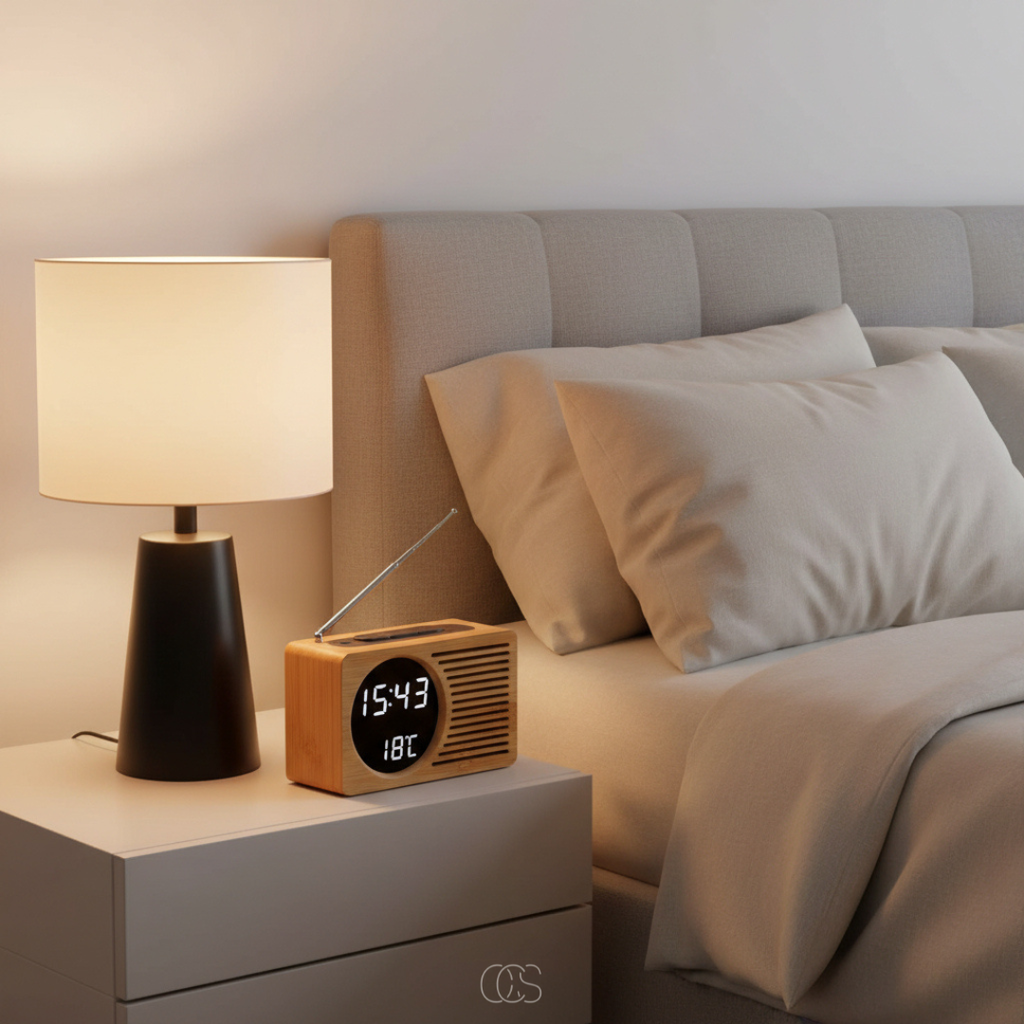 Reloj de Mesa de Madera Estilo Nórdico con Sintonizador de Radio FM