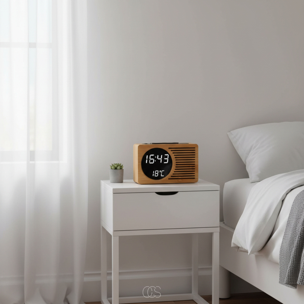 Reloj de Mesa de Madera Estilo Nórdico con Sintonizador de Radio FM
