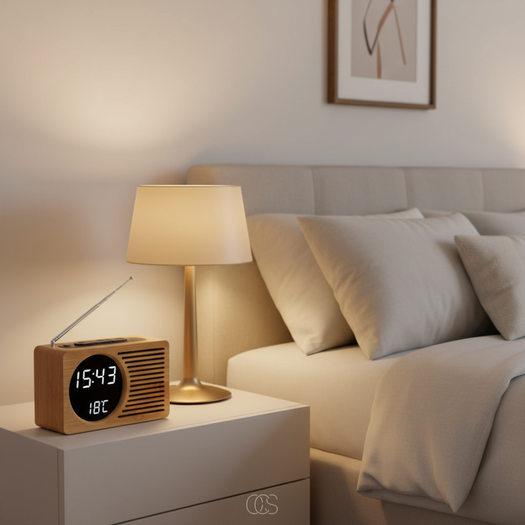 Reloj de Mesa de Madera Estilo Nórdico con Sintonizador de Radio FM