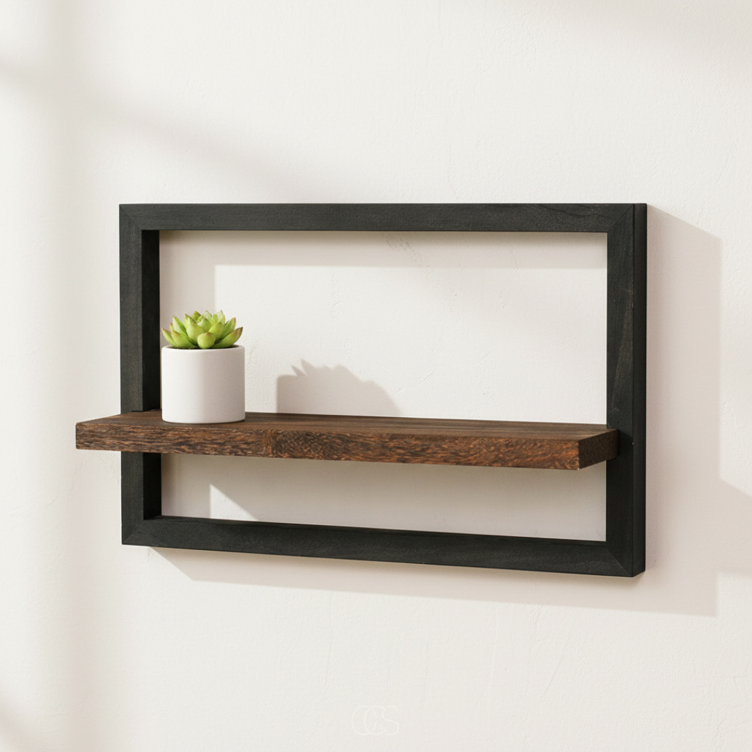 Estante Flotante de Madera y Metal Rústico Estiloso Arte Interior Minimalista