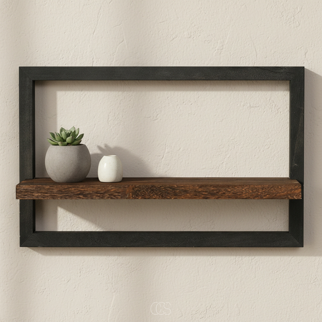 Estante Flotante de Madera y Metal Rústico Estiloso Arte Interior Minimalista