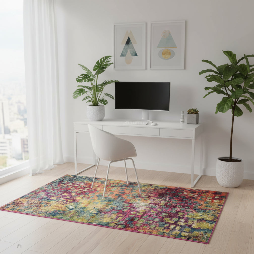Elara Haus Alfombra de Mezcla de Lana con Diseño Abstracto Vibrante – Patrón Multicolor