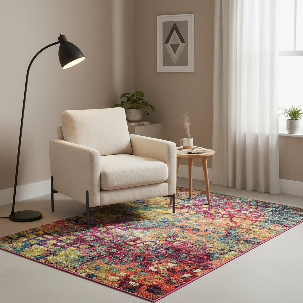 Elara Haus Alfombra de Mezcla de Lana con Diseño Abstracto Vibrante – Patrón Multicolor