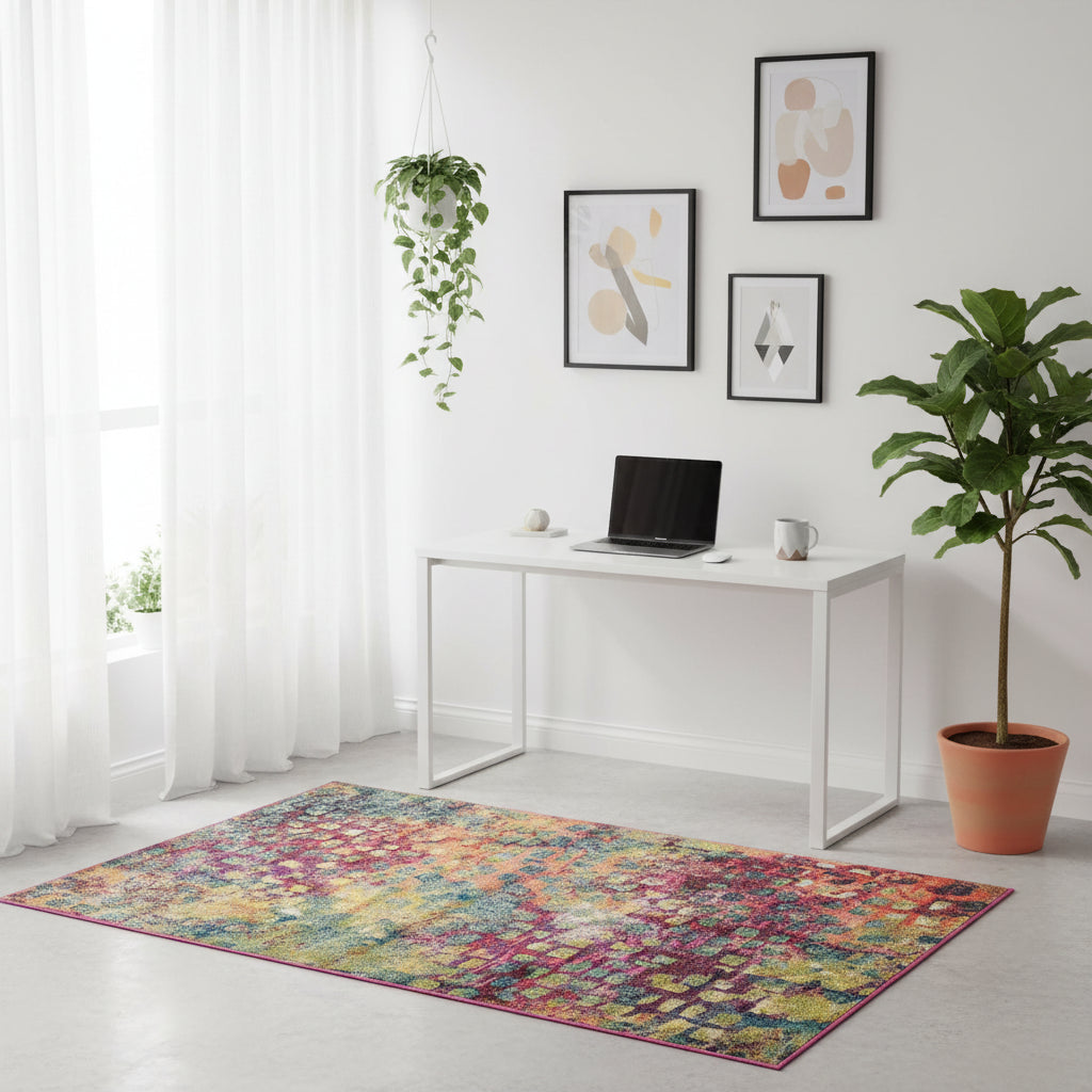 Elara Haus Alfombra de Mezcla de Lana con Diseño Abstracto Vibrante – Patrón Multicolor