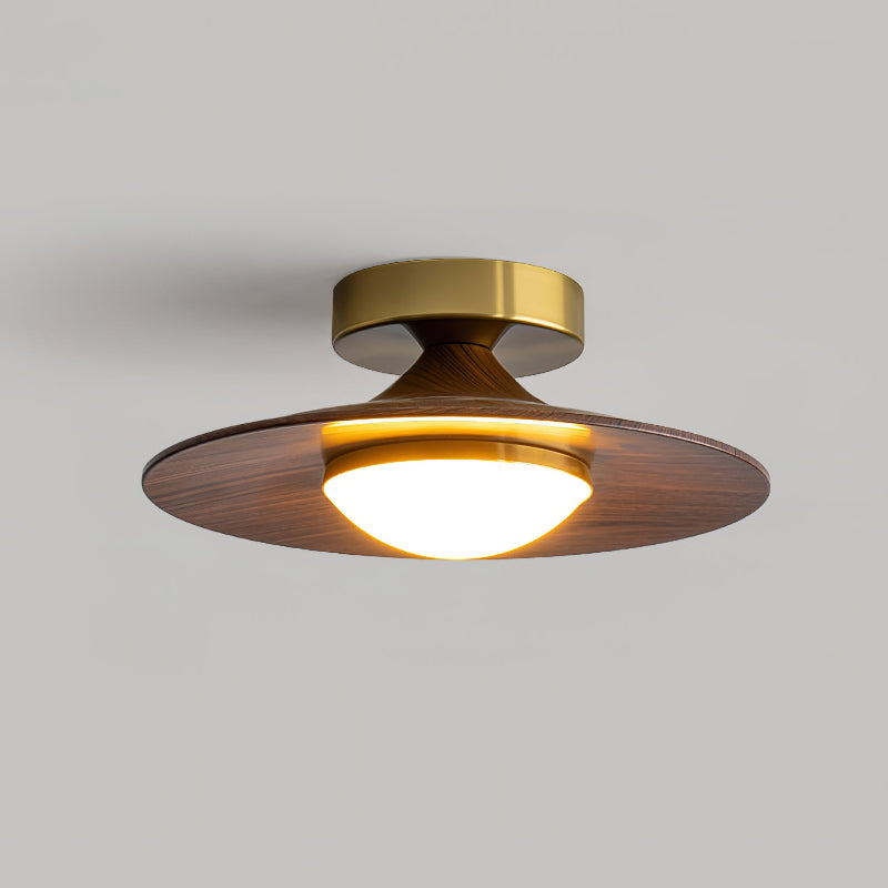 Luz de Techo de Nogal y Oro - Mini Montaje en Superficie Moderno